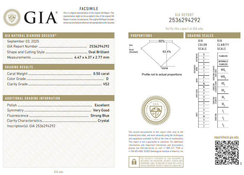 Certified White Diamond Oval 0.50CT