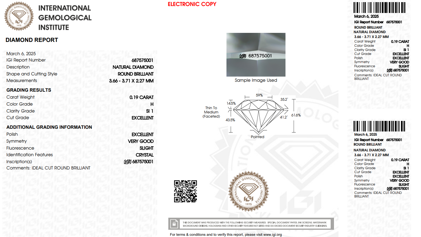 Certified White Diamond Round 0.19CT