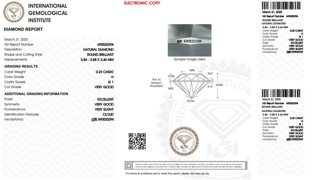 Certified White Diamond Round 0.23CT