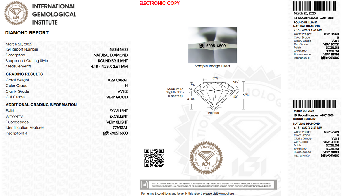 Certified White Diamond Round 0.29CT