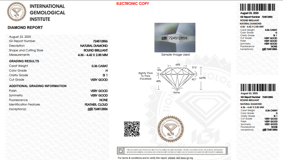 Certified White Diamond Round 0.36CT