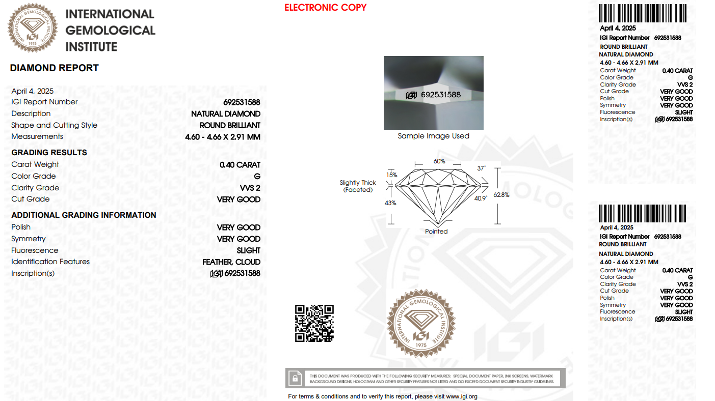 Certified White Diamond Round 0.40CT