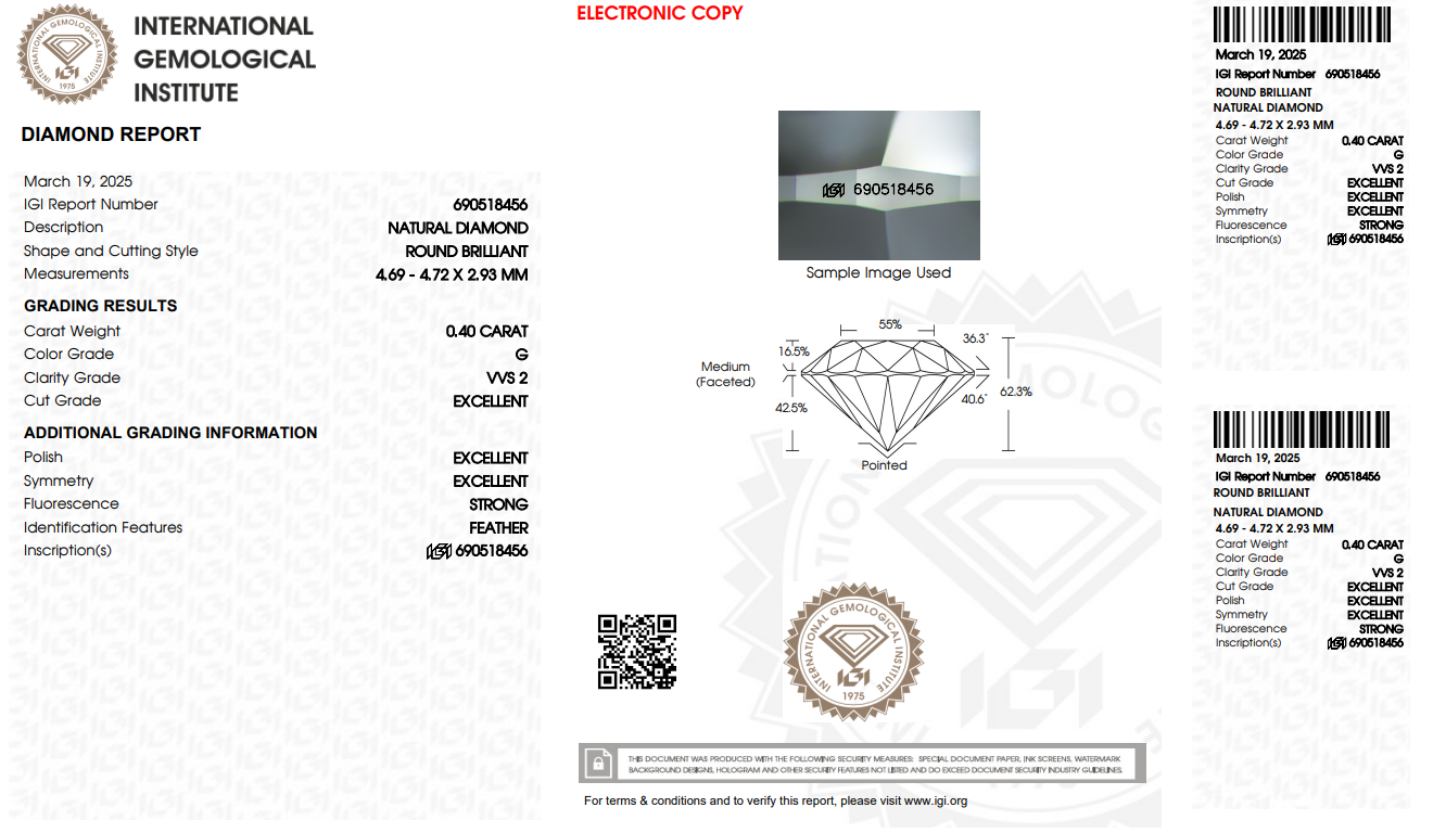 Certified White Diamond Round 0.40CT