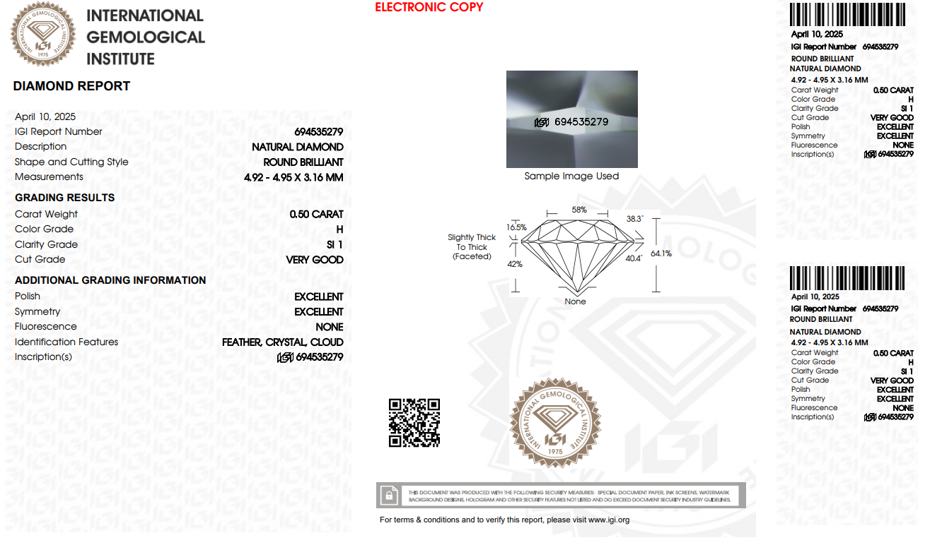 Certified White Diamond Round 0.50CT