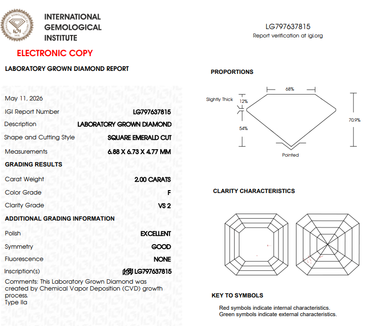 2 CT White Asscher Shape Lab Grown Diamond