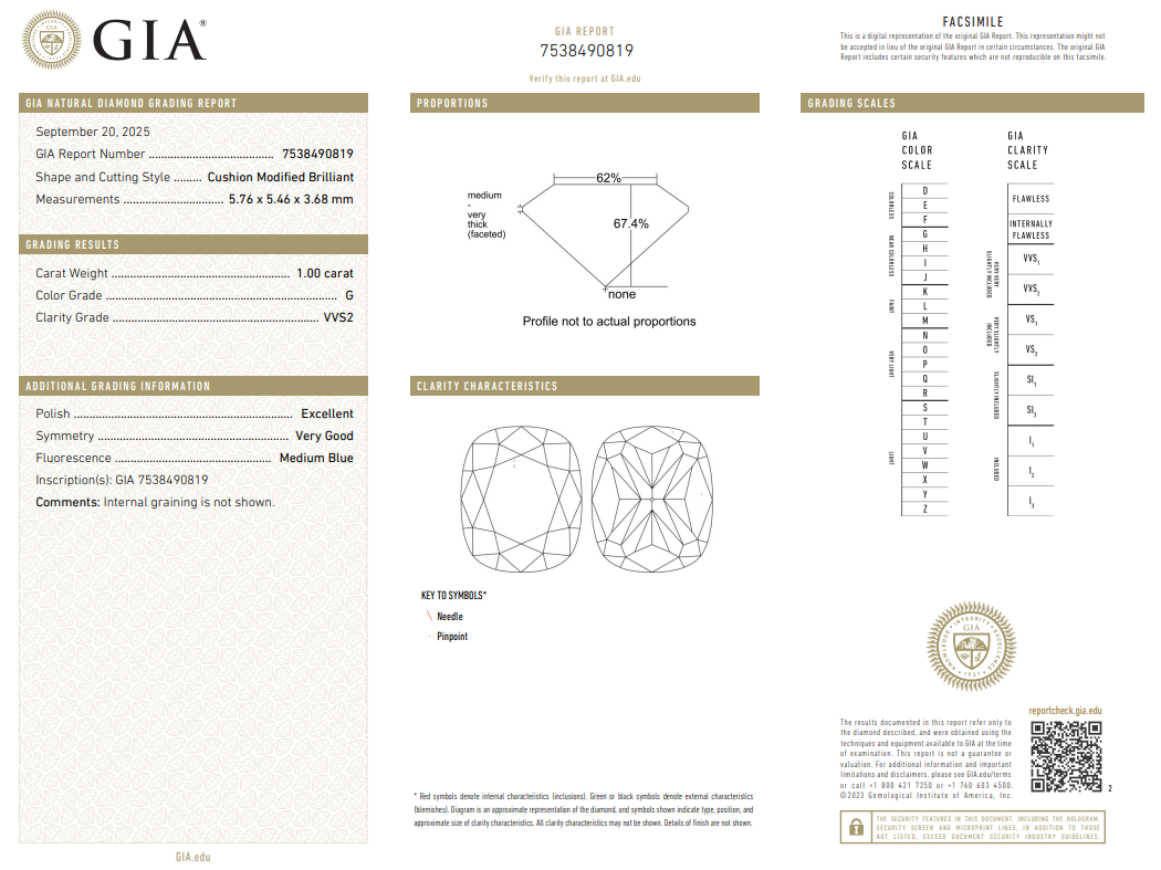 Certified White Diamond Cushion Shape 1 CT