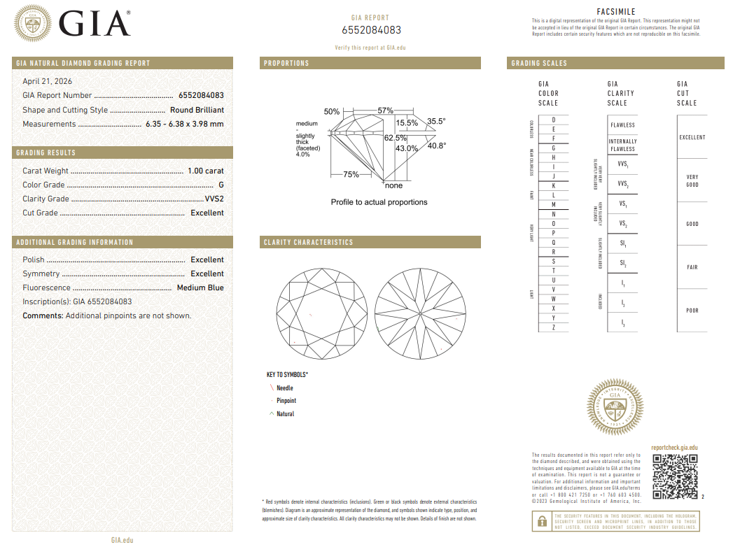 Certified White Diamond Round 1 CT