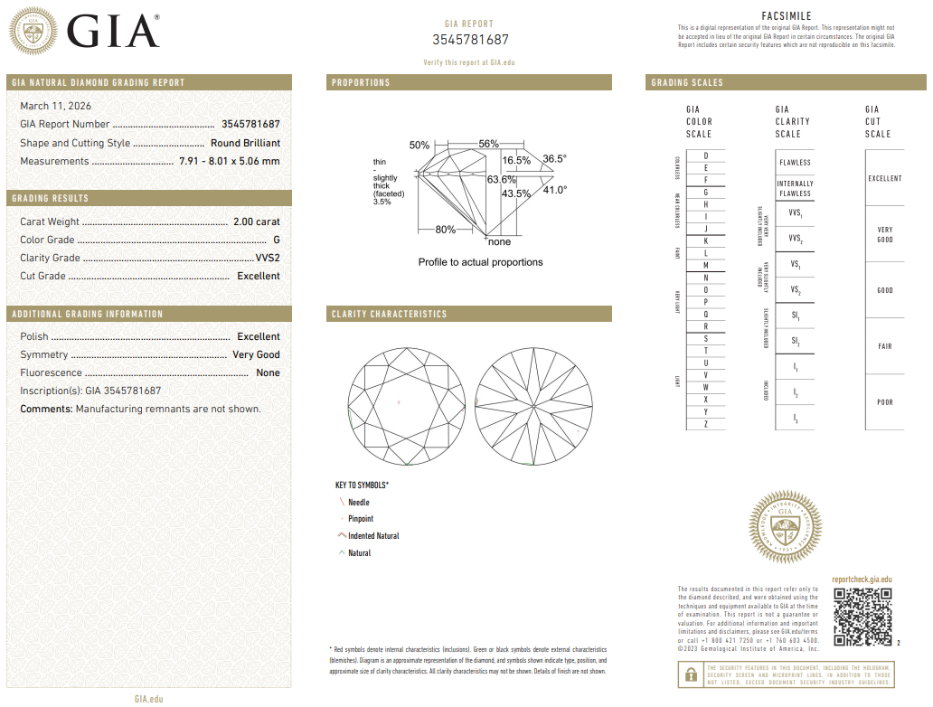 Certified White Diamond Round 2 CT