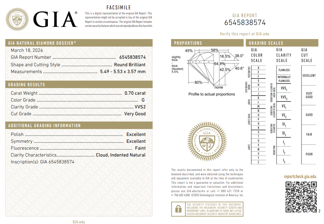 Certified White Diamond Round 0.70CT