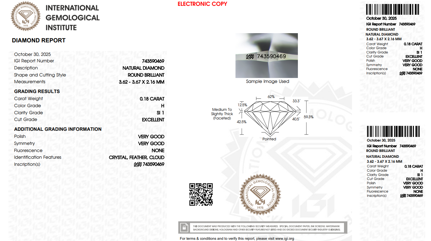 Certified White Diamond Round 0.18CT