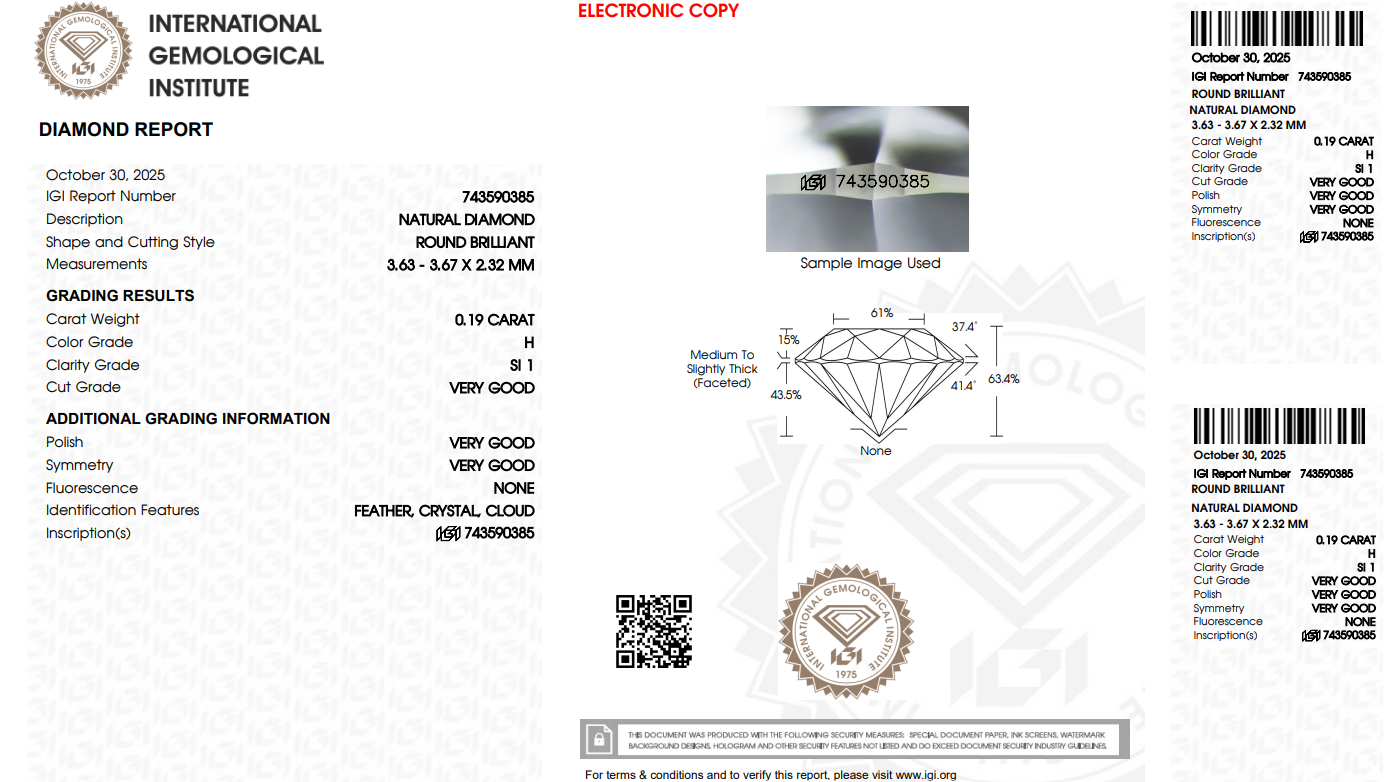 Certified White Diamond Round 0.19CT