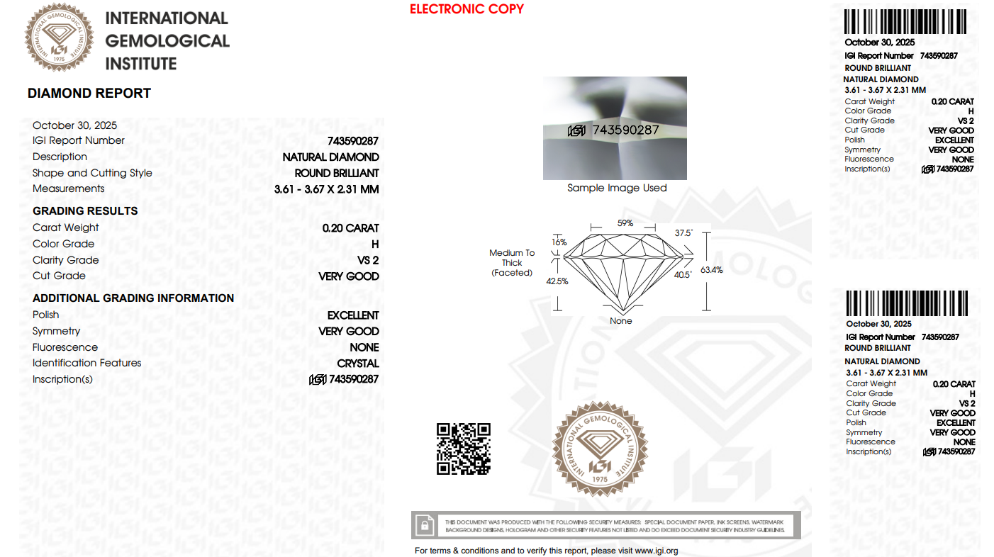 Certified White Diamond Round 0.20CT