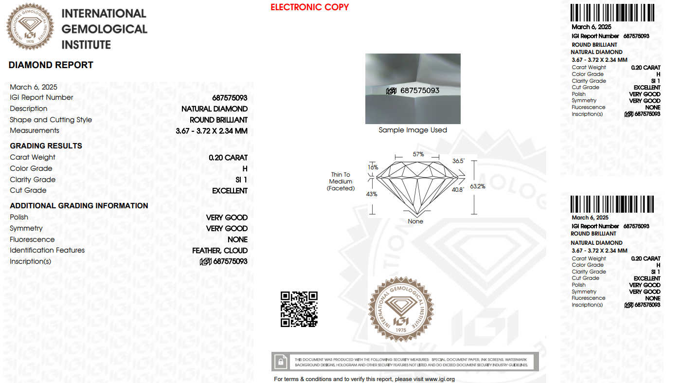 Certified White Diamond Round 0.20CT