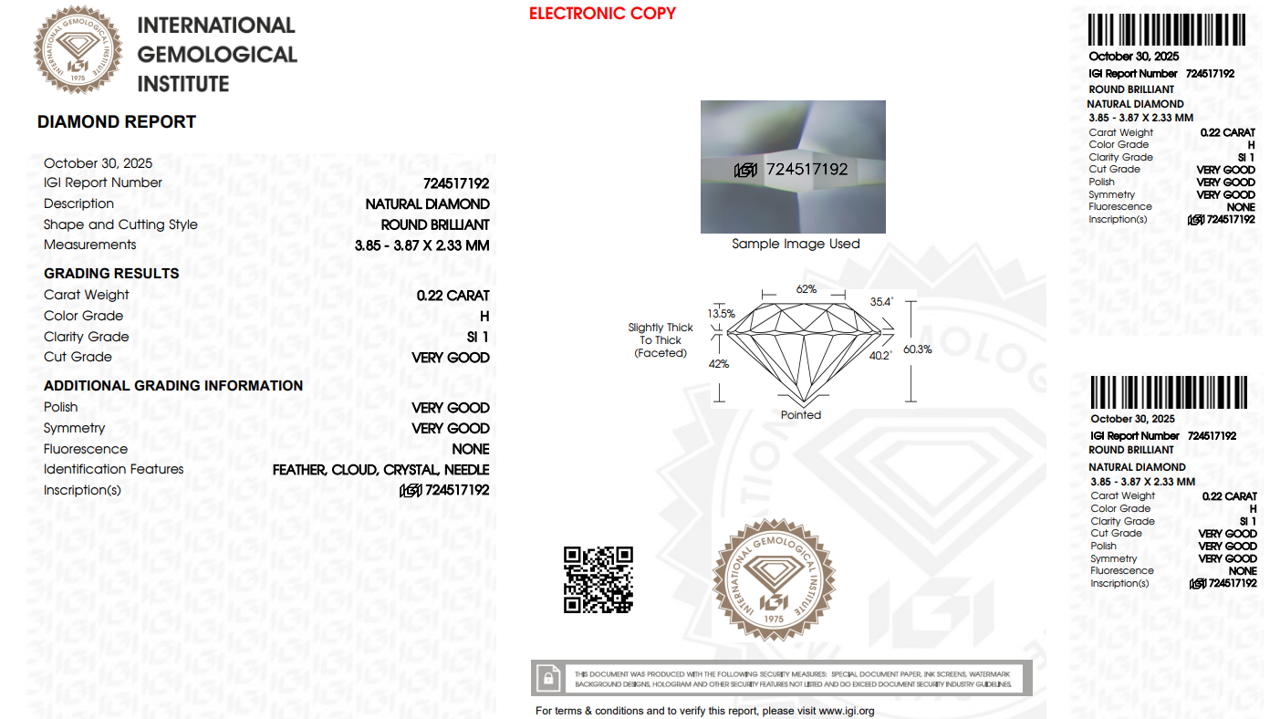 Certified White Diamond Round 0.22CT