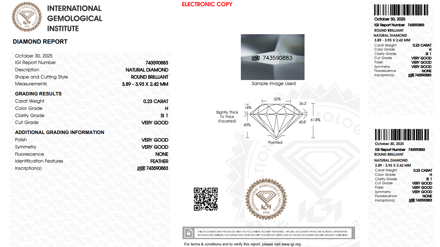 Certified White Diamond Round 0.23CT