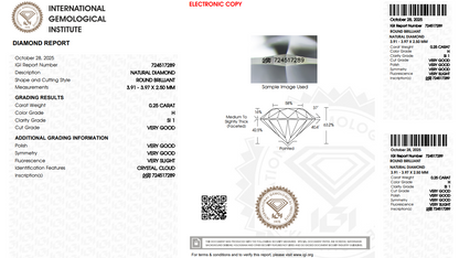 Certified White Diamond Round 0.25CT