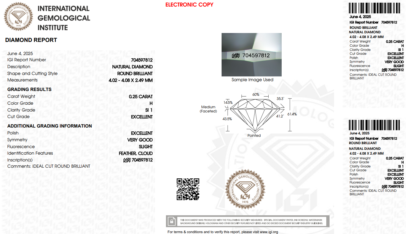 Certified White Diamond Round 0.25CT