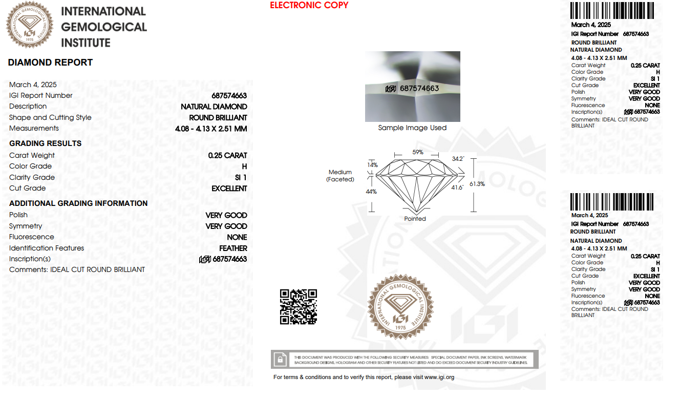 Certified White Diamond Round 0.25CT