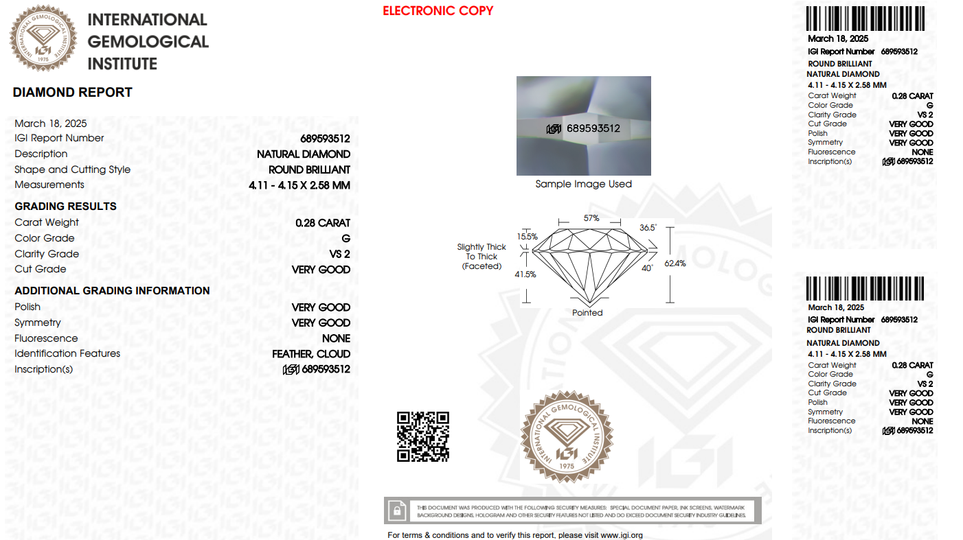 Certified White Diamond Round 0.28CT