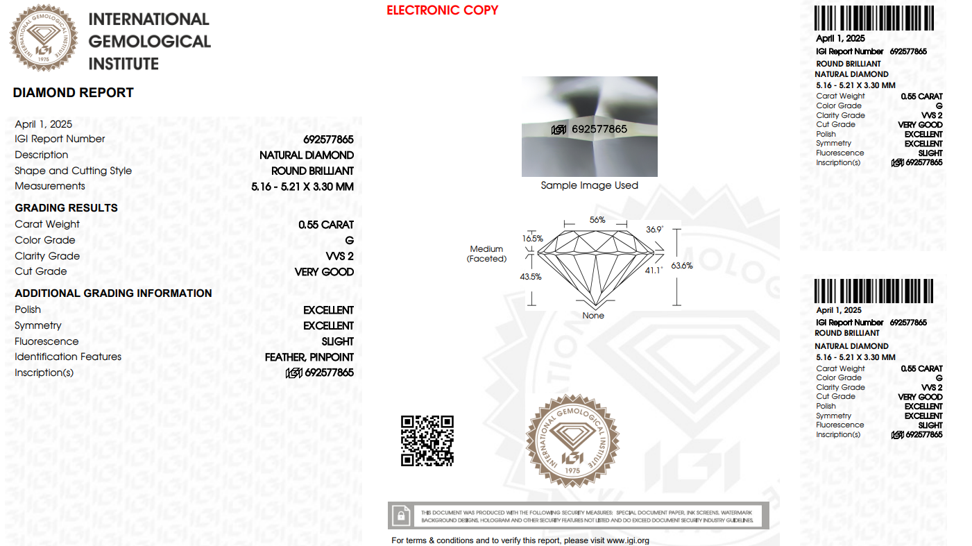 Certified White Diamond Round 0.55CT