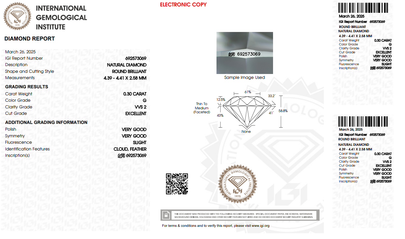 Certified White Diamond Round 0.30CT