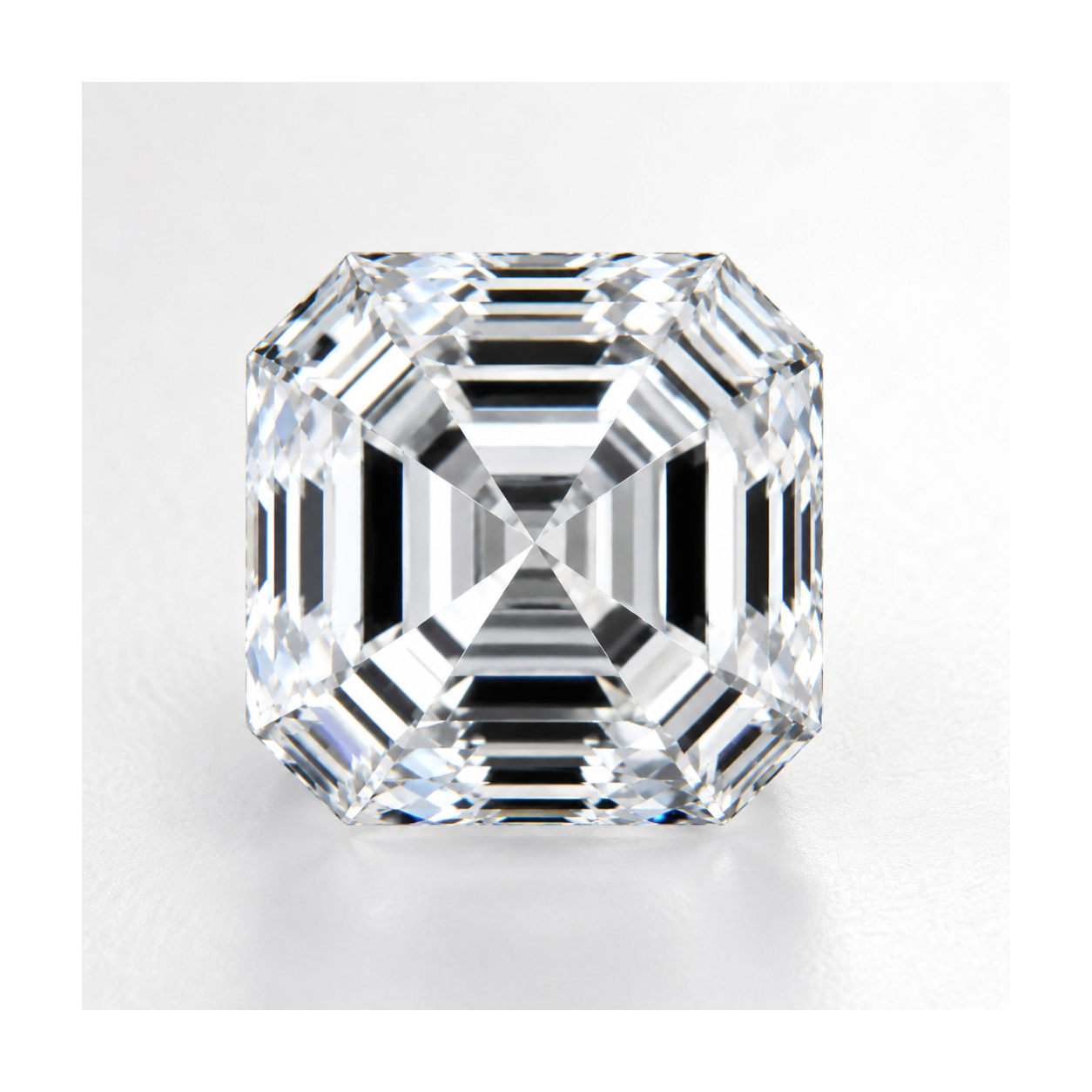 Asscher-cut diamond on a light gray background