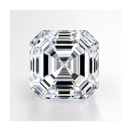 Asscher-cut diamond on a light gray background