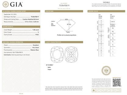 Certified White Diamond Cushion Shape 1 CT