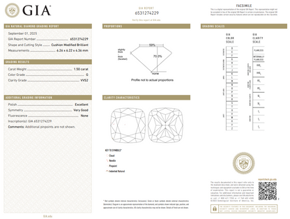 Certified White Diamond Cushion Shape 1.5 CT