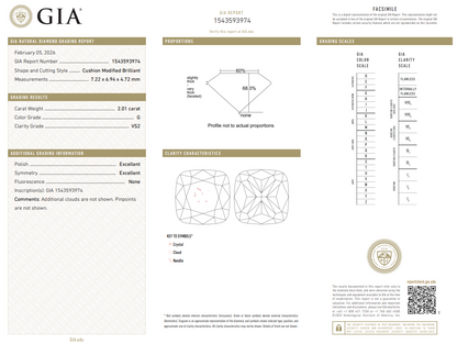 Certified White Diamond Cushion Shape 2.01 CT