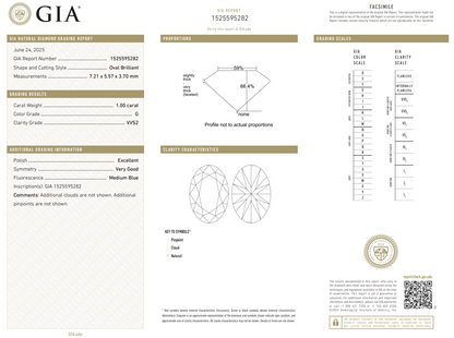 Certified White Diamond Oval 1 CT