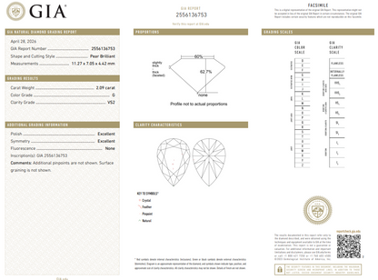 Certified White Diamond Pear 2.09 CT