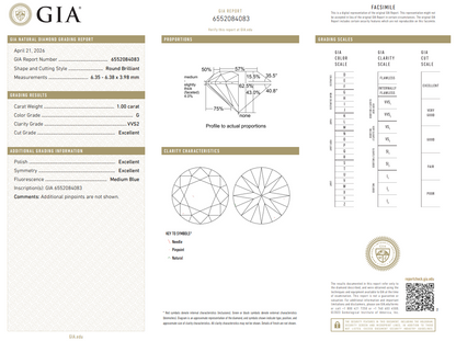 Certified White Diamond Round 1 CT
