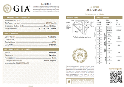 Certified White Diamond Round 0.52CT