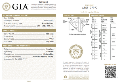 Certified White Diamond Round 0.80CT