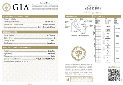 Certified White Diamond Round 0.70CT