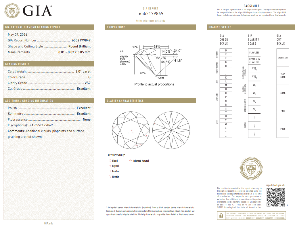 Certified White Diamond Round 2 CT