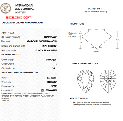 1.5 CT White Radiant Cut Lab Grown Diamond
