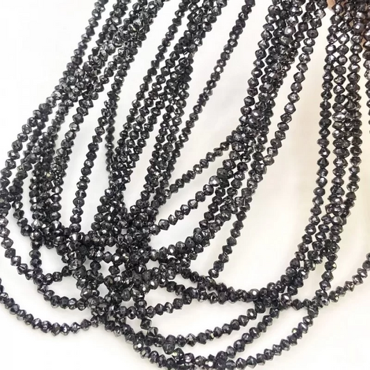 15 Ct Black Diamond Beads Round Strand